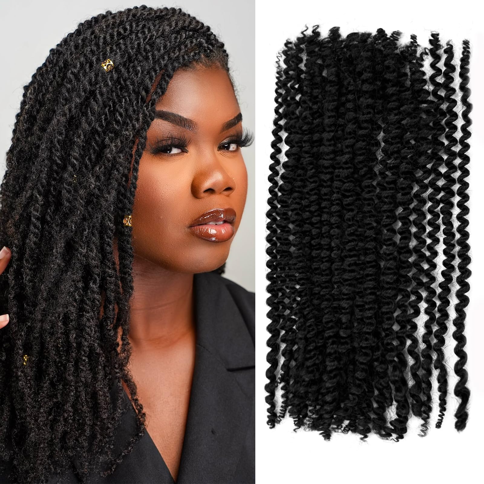 Photo 1 of 18 Inch Human Braiding Hair Afro Kinkys Bulk Human Hair Pre Separated Springy Afro Twist Extensions 100g Natural Black Crochet Braids Bundles Marley Twists Braiding Hair for Women