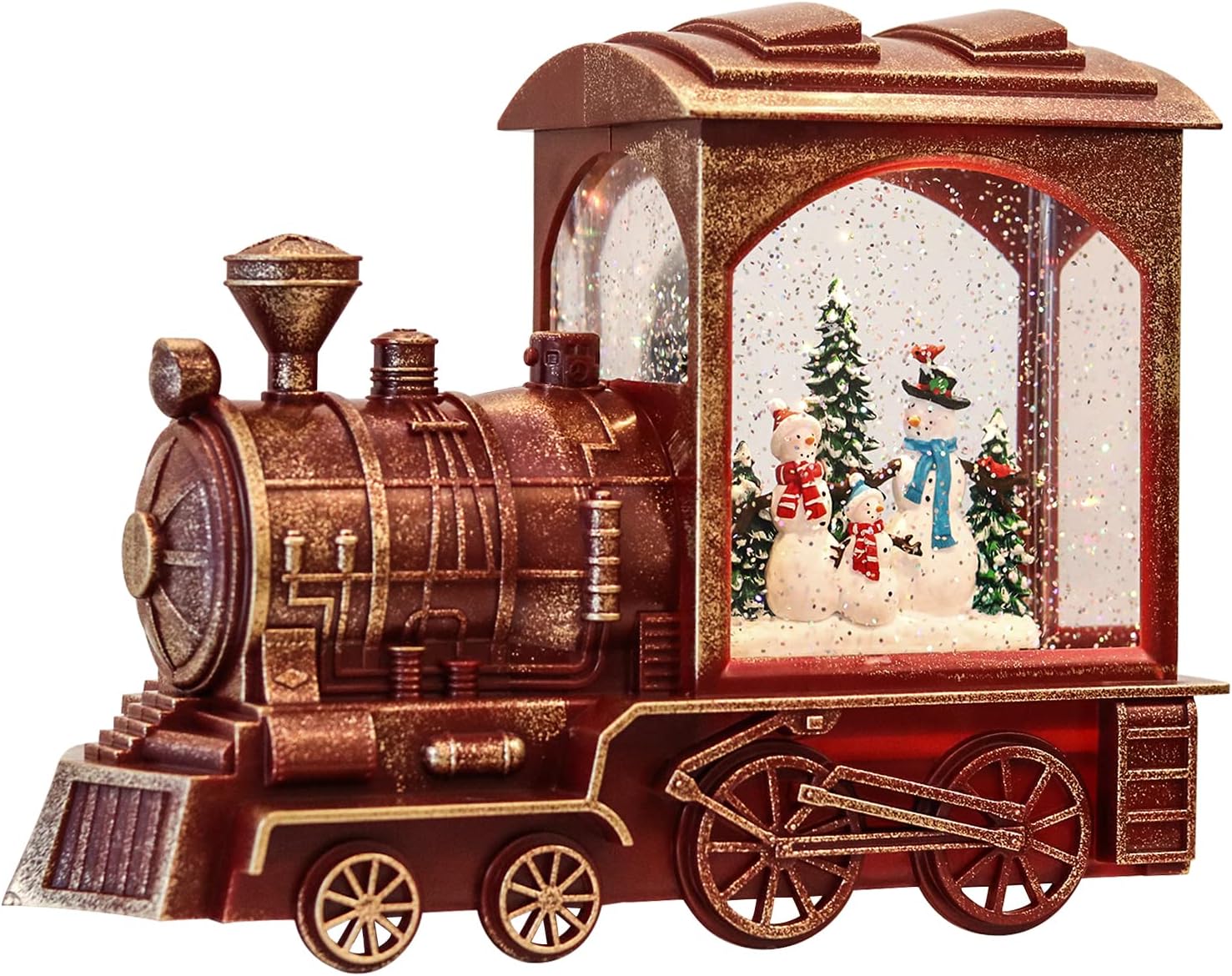 Snow Globes - Eldnacele Singing Christmas Train Snow Globe with Music & Timer, Lighted-up Battery Operated Glittering Lantern for Christmas Table Centerpiece Decoration and Gift- Snowman