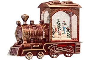 Eldnacele Singing Christmas Train Snow Globe with Music & Timer, Lighted-up Battery Operated Glittering Lantern for Christmas Table Centerpiece Decoration and Gift- Snowman