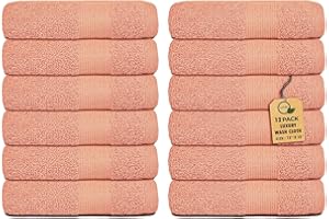 Softolle Premium Wash Cloths - 100% Combed Ring Spun Cotton WashCloth - Pack of 12 Luxury Washcloths – Ultra Soft Face Towels - Highly Absorbent Wash Cloth for Face- 13" x 13" Inches (Coral)