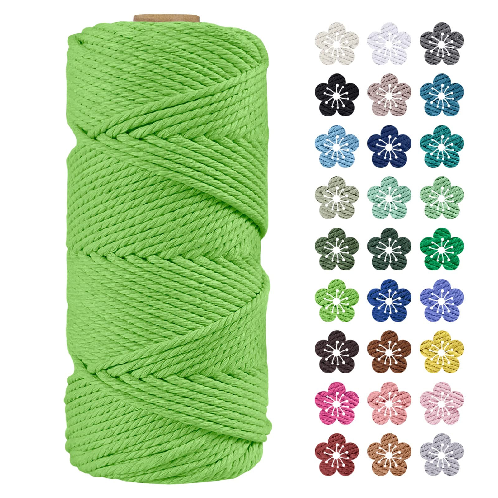 LEREATI Macrame Cord 4mm x 100m, Thick Macrame Rope Natural Cotton Rope Craft String, 4 Strand Twisted Cotton Cord Yarn for DIY Plant Hanger, Wall Hanging, Christmas Decoration (Grass Green) — image 1