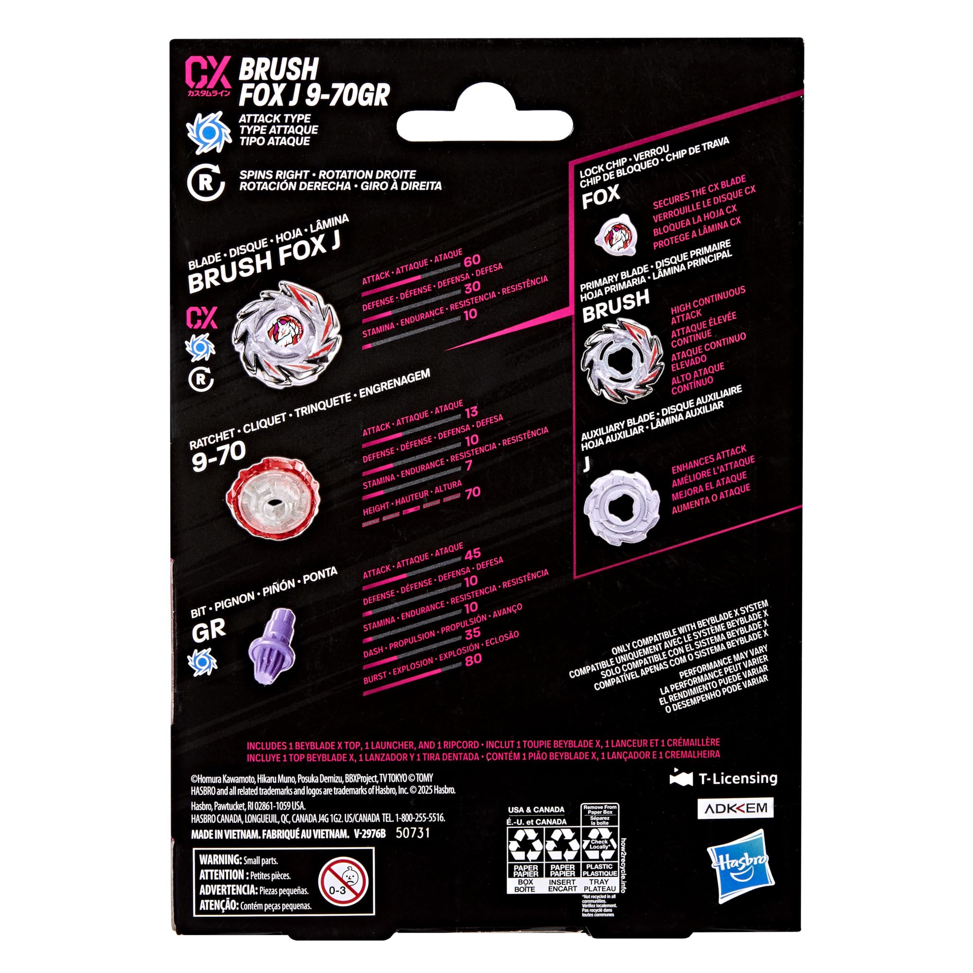 BEY BLADE X Brush Fox J 9-70GR CX Starter Pack Set, Takara Tomy Attack Type Top and Launcher, Battling Tops Game Toys, Ages 8+