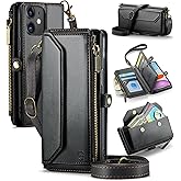 Strapurs Wallet Case Compatible with iPhone 11 RFID Blocking 7-Card Holder Soft PU Leather Magnetic Snap Shoulder Strap Zipper Pocket Phone Case Fit for iPhone 11 for Women 6.1" - Black