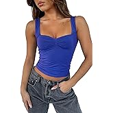 TiulZial Women's Sleeveless Backless Crop Tank Top Sexy Pleated Bustier Sweetheart Neck Strappy Y2K Cami Cropped Tops