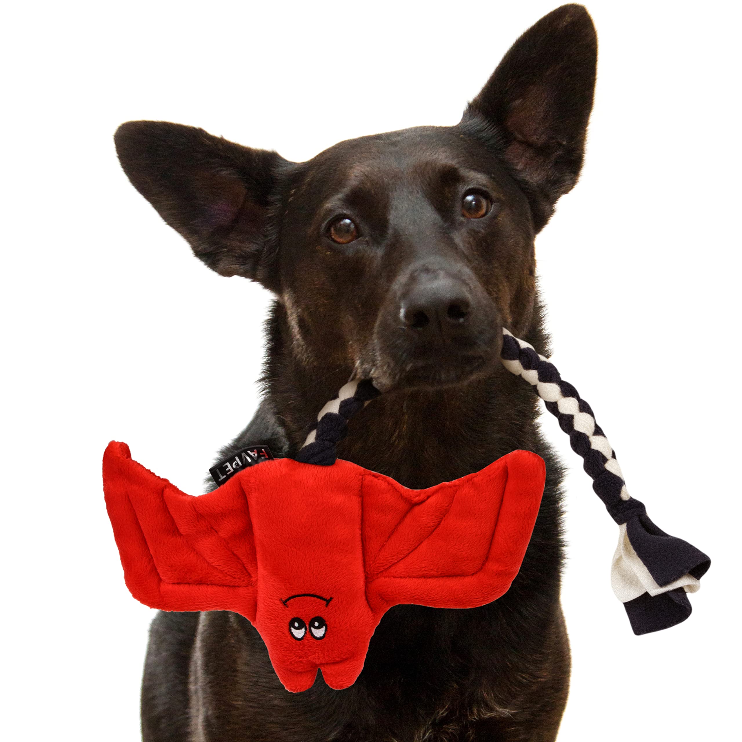 FAVPET Plush Dog Toy Bat, Sturdy Dog Toy Squeaky Big Dogs, Squeaky Dog Toy Small Dogs Plush Toy, Funny Dog Toy Puppy Plush (Red)