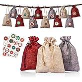 Naler Christmas Jute Gift Bags Advent Calendar 2025 Drawstring Pouches 24 Days Burlap Hanging Countdown Candy Gift Bags for D