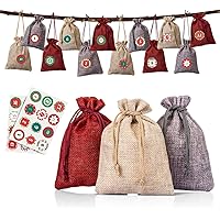 Naler Christmas Jute Gift Bags Advent Calendar 2025 Drawstring Pouches 24 Days Burlap Hanging Countdown Candy Gift Bags for D