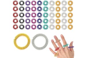 Acupressure Rings for Adults - 50 Pc Set of Textured Finger Rings with 2 Massage Rings, Silent Fidget Tools for Focus and Anx