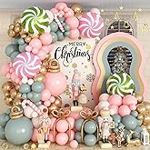 Nutcracker Christmas Balloon Garland Arch Kit, 112Pcs Green Pink and White Gold Latex Balloons with Candy Cane Mylar Foil Christmas Balloon for Girls Xmas Birthday New Year Candyland Party Decorations