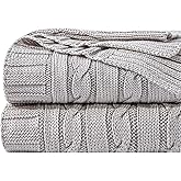 NTBAY 100% Pure Cotton Cable Knit Throw Blanket, Super Soft Warm 51x67 Knitted Throw Blanket for Couch, Sofa, Chair, Bed - Extra Cozy, Machine Washable, Comfortable Home Decor, Silver Grey