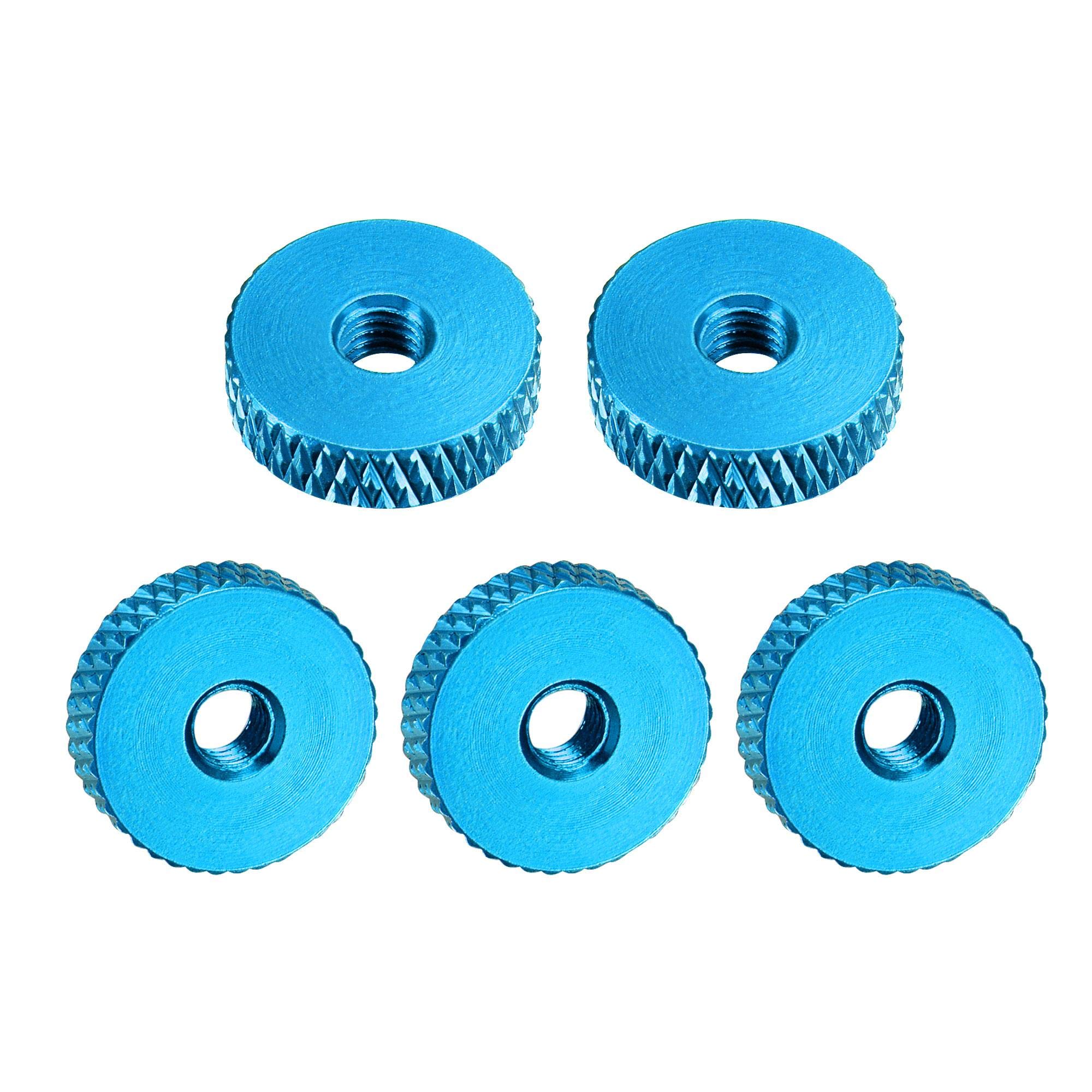 sourcing map Flat Knurled Nut - M4 x 14mm x 4mm Thumb Nuts Lock Adjusting Nuts Aluminum Alloy Blue 5Pcs