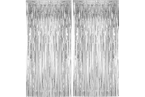 Voircoloria 2 Pack Silver Foil Fringe Backdrop Curtains, Tinsel Streamers Birthday Party Decorations, Fringe Backdrop for Graduation, Baby Shower, Gender Reveal, Disco Party