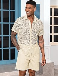 LecGee Mens Lace Co ords Set Mesh Short Sets 2