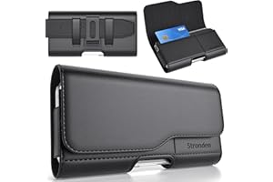 Stronden Magnetic Closure Holster for iPhone 17 Pro, 17, 16, 16 Pro, 16e, 15, 15 Pro, 14, 14 Pro, 13, 13 Pro, 12, 12 Pro, 11, XR - Leather Belt Case Pouch (Fits Otterbox Commuter Case on)