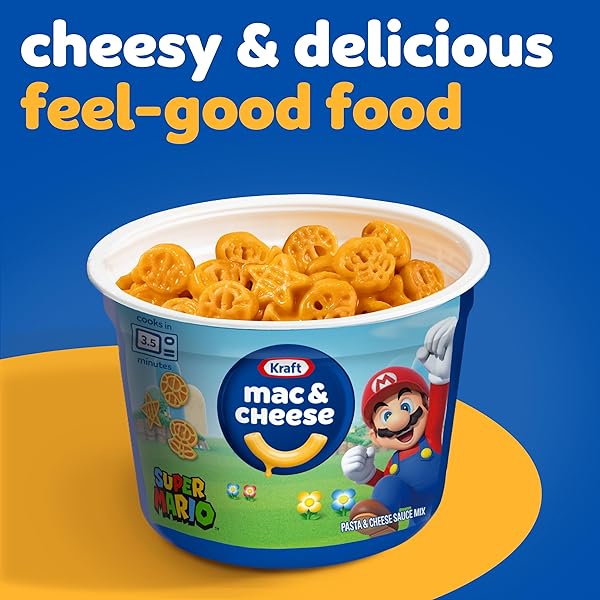 KRAFT MAC & CHEESE MICROWAVABLE DINNER WITH SUPER MARIO POWER-UP PASTA SHAPES, 4 1.9 OZ CUPS