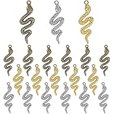 DANUDON 30 Pieces Alloy Snake Charms, Halloween Metal Cobra Snake Pendants Antique Serpent Charms Silver Bronze Gold Snake Charms for DIY Jewelry Making Supplies (3 Colors)