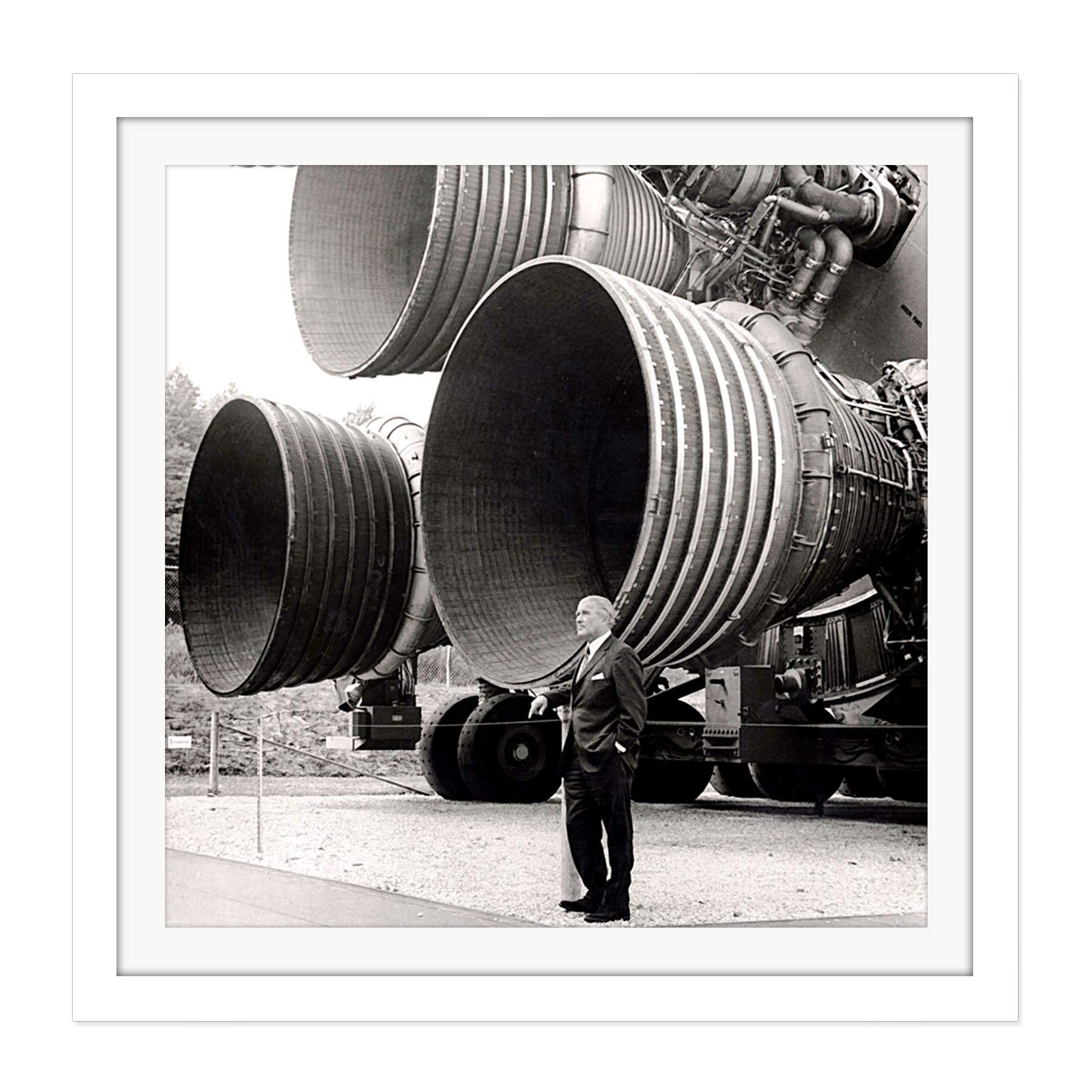 Space NASA Von Braun Saturn V F-1 Rocket Thrusters Photo Square Wooden Framed Wall Art Print Picture 16X16 Inch