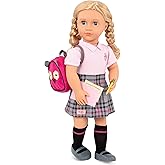Our Generation Hally Doll &ndash; Soft 18-inch Fashion Doll with Holiday Clothing Accessories &ndash; Unique Grey-Blue Eyes and Curly Blonde Hair