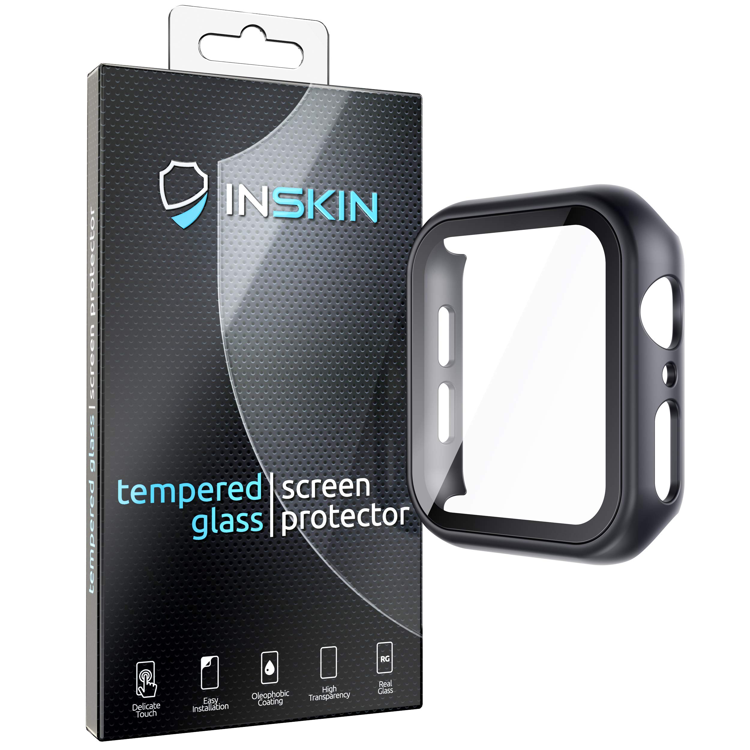 Inskin PC Case with Built-in Tempered Glass Screen Protector, fits Apple Watch SE, Series 6/5 / 4. 40mm. Black.