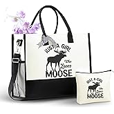 InnoBeta Moose Gifts, Canvas Tote Bag with Top Zipper Closure and Shoulder Strap for Birthday, Christmas and Every Special Occasion