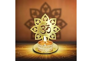 CRAFTSMAN SATVIK OM Shadow Diya for Diwali Decoration Gift Traditional Decorative Statue for Home/Office Religious Tea Light Candle Holder Stand Indian Housewarming Return Gift Items OM Shape