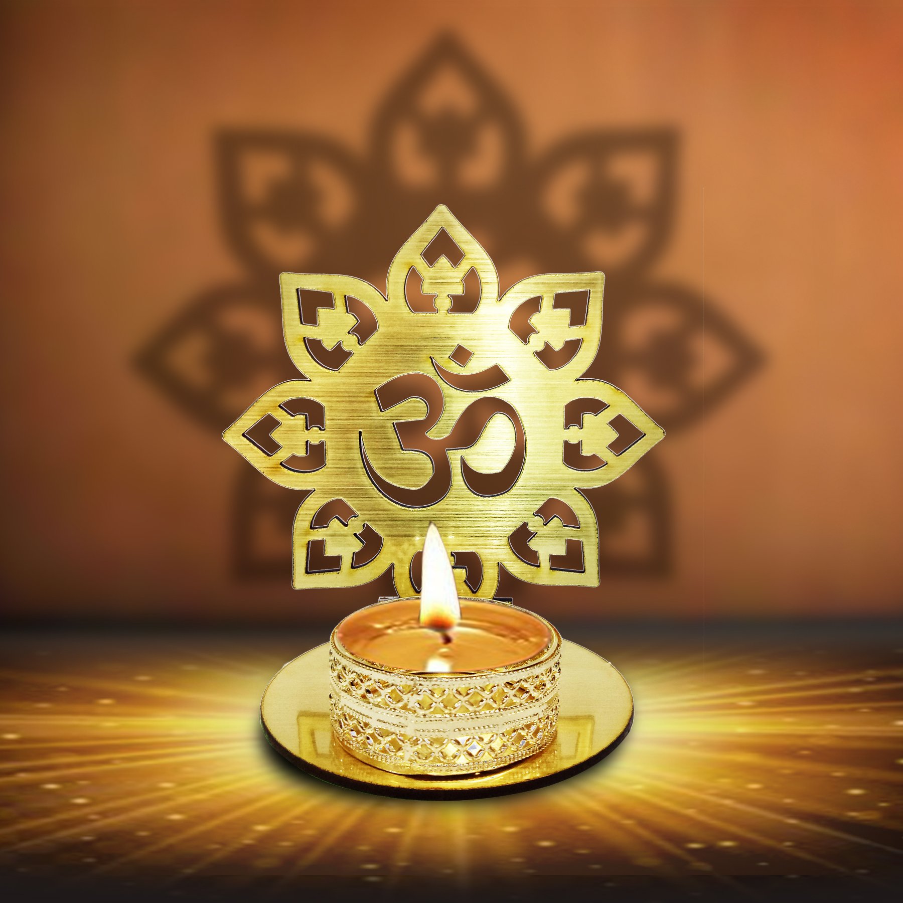 Om Shape Diwali Shadow Diya. Deepawali Traditional Decorative Diya in Om Shape for Home/Office