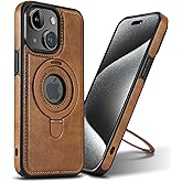 VAUSERDY Magnetic for iPhone 14 Plus Leather Case,Invisible Stand [Compatible with Magsafe] Slim Kickstand Phone Cove (Brown, iPhone 14 Plus)