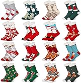 Cutecrop 16/24 Pairs Christmas Slipper Socks for Women Men Fuzzy Non-slip Cozy Fluffy Holiday Thermal Socks Bulk Gifts