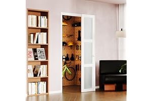 SOLRIG Compack 180 Bifold Doors, for 36″x 80″ Door Openings, White 3-Lite Frosted Folding Door with Hinges Hardware Set, Full Access Bifold Closet Doors Perfect for Room Dividers