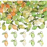 COGCHARGER 100Pcs Glass Lemon Charms for Jewelry Making Bulk Cute Lampwork Fruit Food Charms with Leaf Beads 5 Color Transparent Lemon Pendants for Bracelet Necklace Earring Keychain DIY Supplies