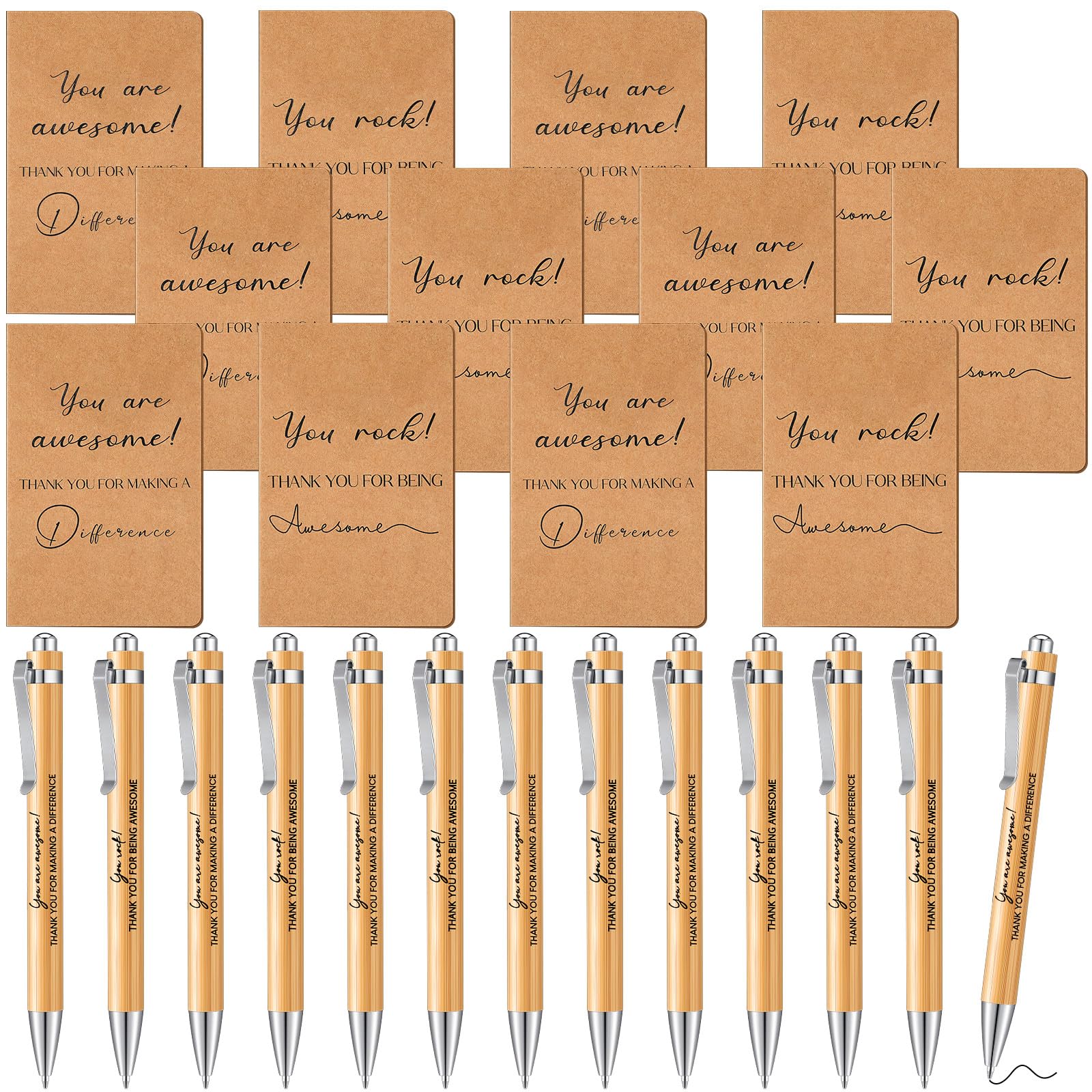 Tenare 12 Sets Inspirational Gifts Includes Pocket Motivational Notebook Wood Bamboo Ballpoint Pen Gifts for Christmas Students Coworker Office Teacher Volunteer(Appreciation)