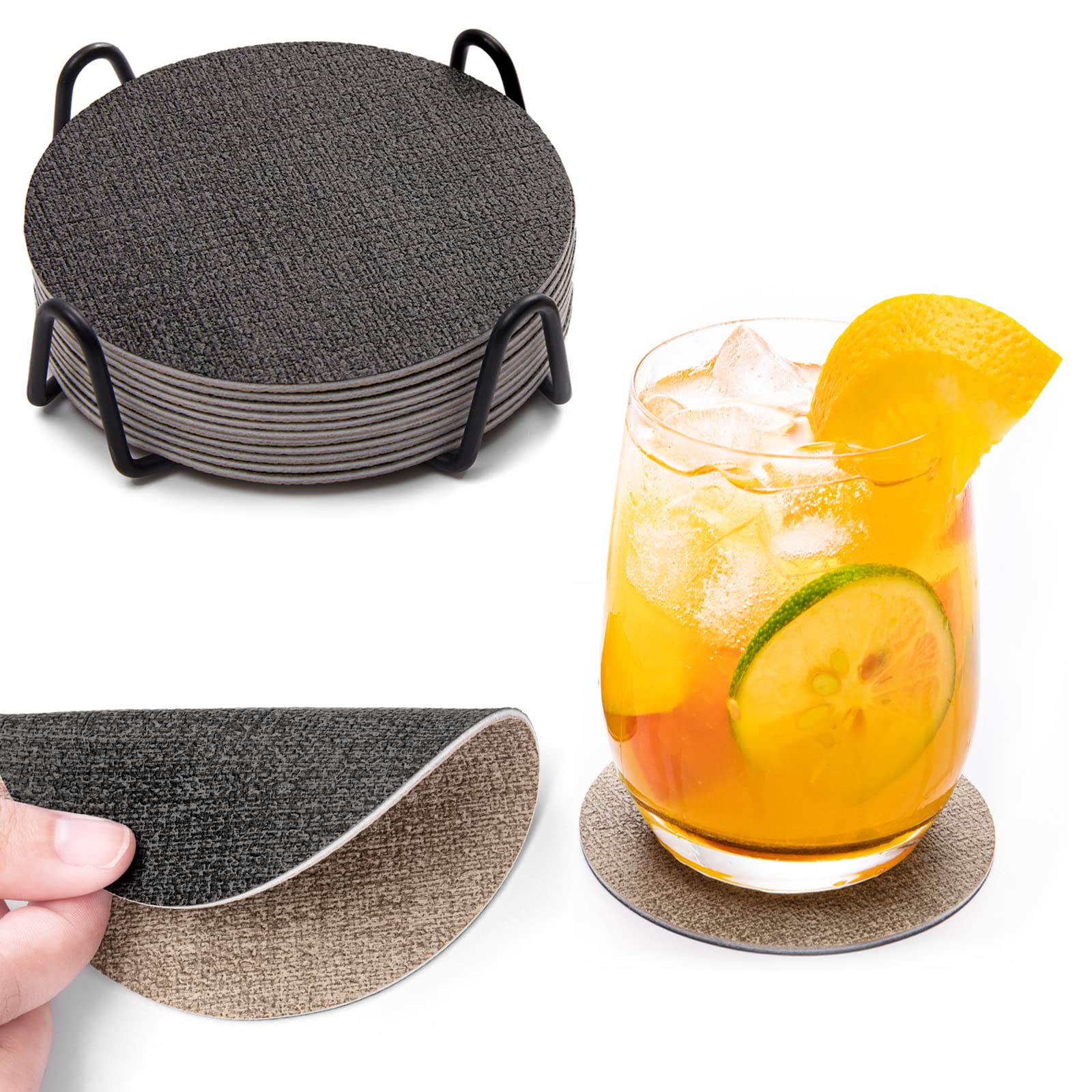 Chitomars Coasters, Dual Sided Faux Leather Coaster for Drinks Mug Coaster Non Slip Anti-Heat Washable Cup Pad Mats Home and Outdoor Coffee Beer Glass Bottle Bar