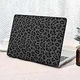 Seorsok Compatible with MacBook Air 15 inch Case 2023 2024 2025 Release A3241 M4 A3114 M3 A2941 M2 Touch ID,Elegant Leopard Grain Leather Plastic Hard Shell Case&Keyboard Cover,Black Grey