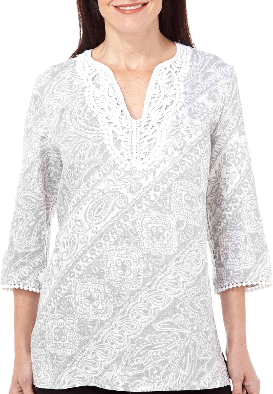 Jones New York Women's Tunic with Neckline Applique at Amazon Women’s Clothing store