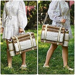 31Pcs Picnic Basket for 4 -Wicker Picnic Set with