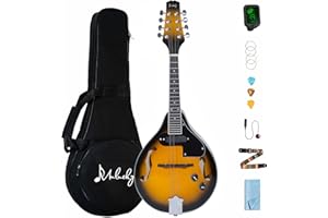 Mulucky A Style Acoustic Electric Mandolins Instrument, 8 String Acoustic Mandolin with Beginner Kit for Adults Kids, Case, Tuner, String, Picks - Sunburst