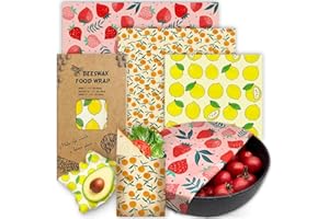 PICCIRCUIT Beeswax Wrap - 3 Pack, Beeswax Wraps For Food, Organic, Sustainable, Biodegradable, Zero Waste, Reusable Beeswax Food Wrap, 1L Strawberry, 1M Orange, 1S Lemon Patterns