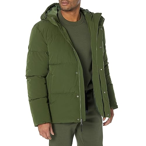 Amazon Essentials Men's Mid-Length Hooded Puffer Coat (Available in Big & Tall), Dark Olive, 3X-Large Big