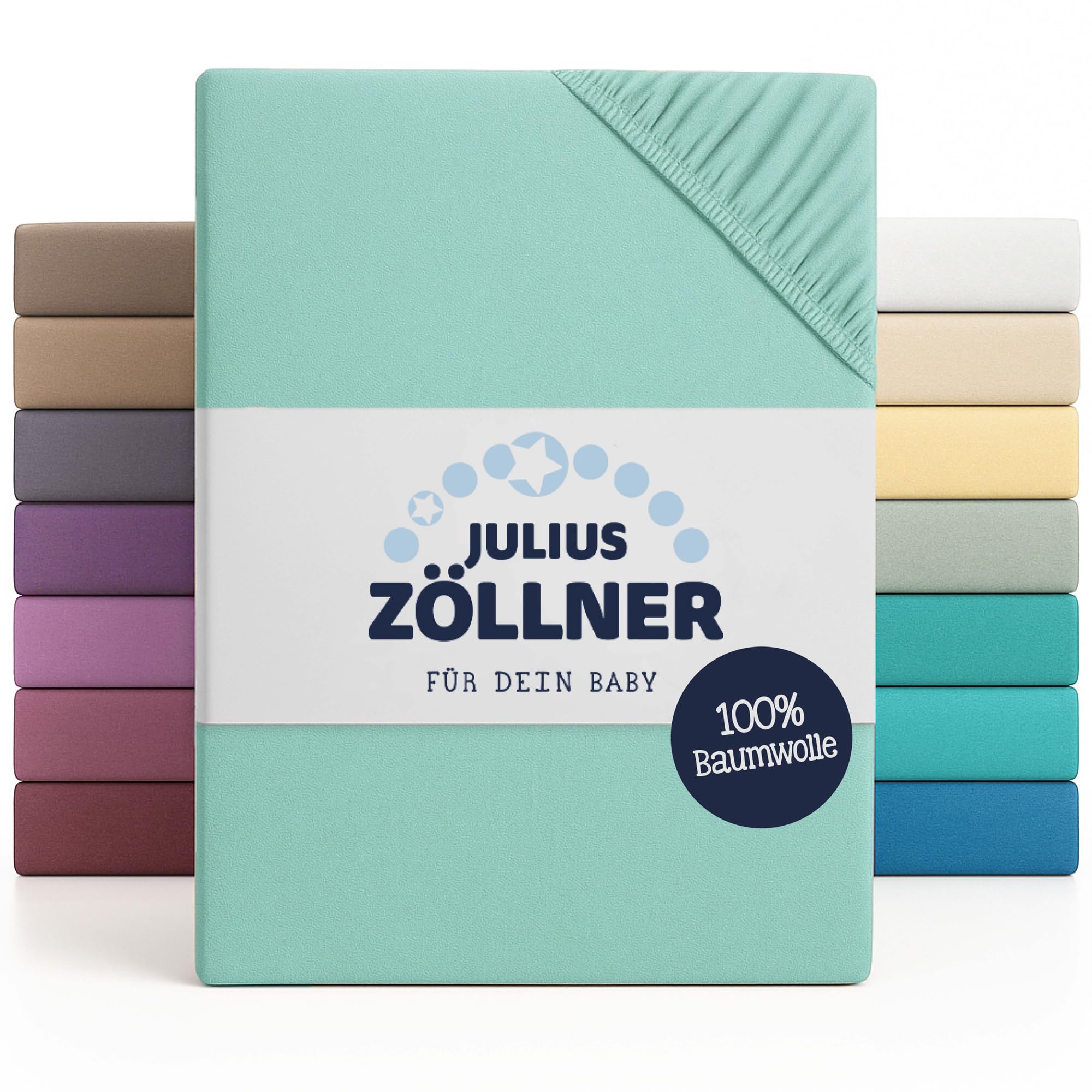 Julius Zöllner Jersey Fitted Sheet for Baby and Cot, 100% Jersey Cotton, Oeko-Tex Standard 100 Certified, Size: 60 x 120 cm / 70 x 140 cm, Pack of 2, Mint