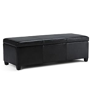 Simpli Home AXCF18-BL Avalon 48 inch Wide ContemporaryStorage Ottoman in Midnight Black Faux Leather