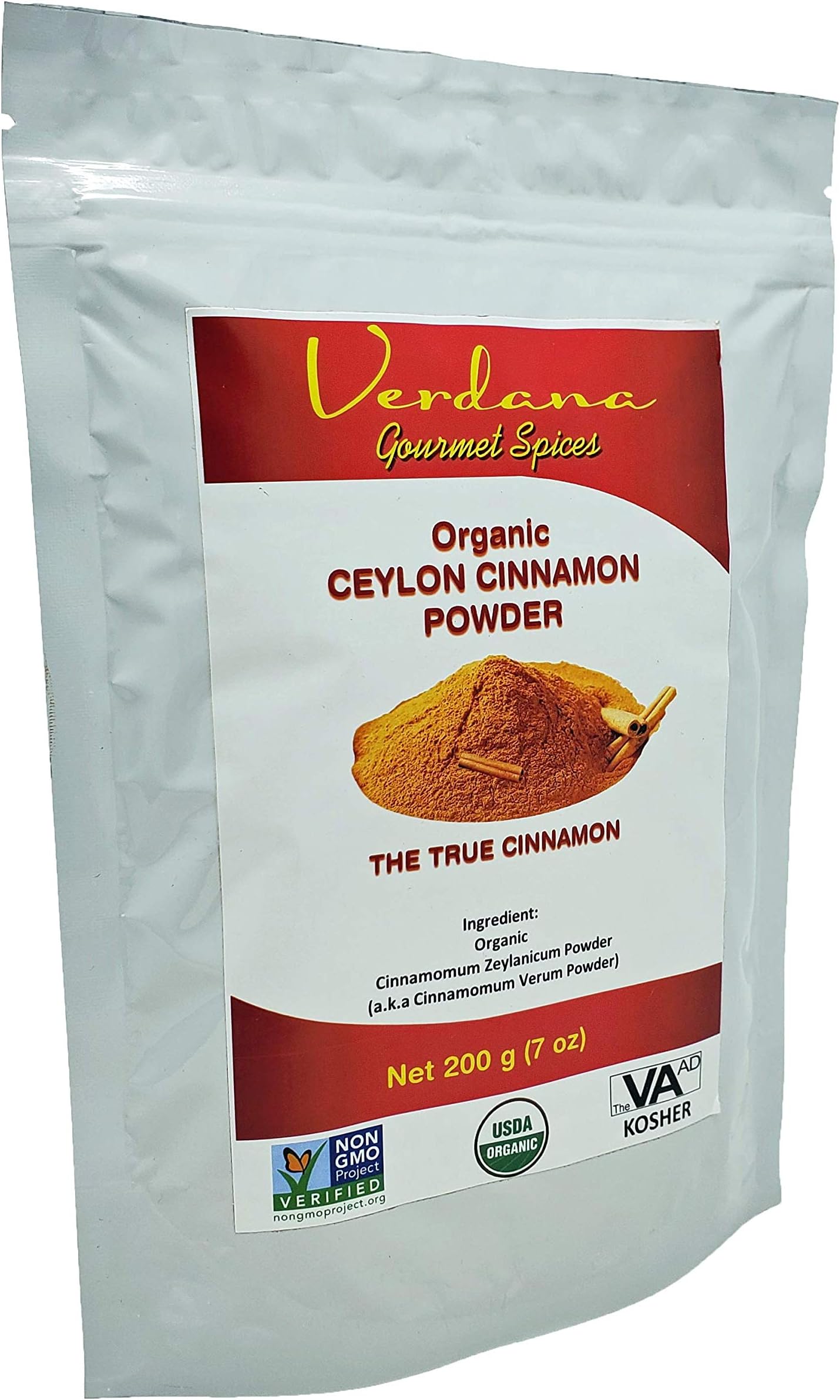 Organic Ceylon Cinnamon Powder 7 oz (200 gram) - Ground Raw, Non-GMO for Cooking & Baking - USDA Certified Organic - True Cinnamon from Sri Lanka by Verdana