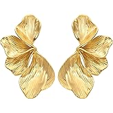 Womens Floral Gold Studs Earrings - 14K Gold Plated Earring,Personality Summer Big Flower Stud,Hypoallergenic Statement Chunky Ear Rings Aretes Trendy Jewelry,Christmas Birthday Prom Gifts for Her