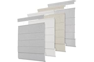 BERISSA Top Down Bottom up Roman Shades for Window, No Drill No Tools Roman Blinds Cordless Thermal Insulated 100% Blackout Roman Window Shades for Home,Living Room Bedroom,65" W x 52" H,Gray White