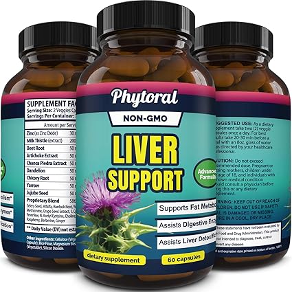 Phytoral Natural Liver Support Supplement Detox And Cleanse With Milk Thistle Extract Pure Silymarin Marianum And Dandelion Artichoke Yarrow Complex
