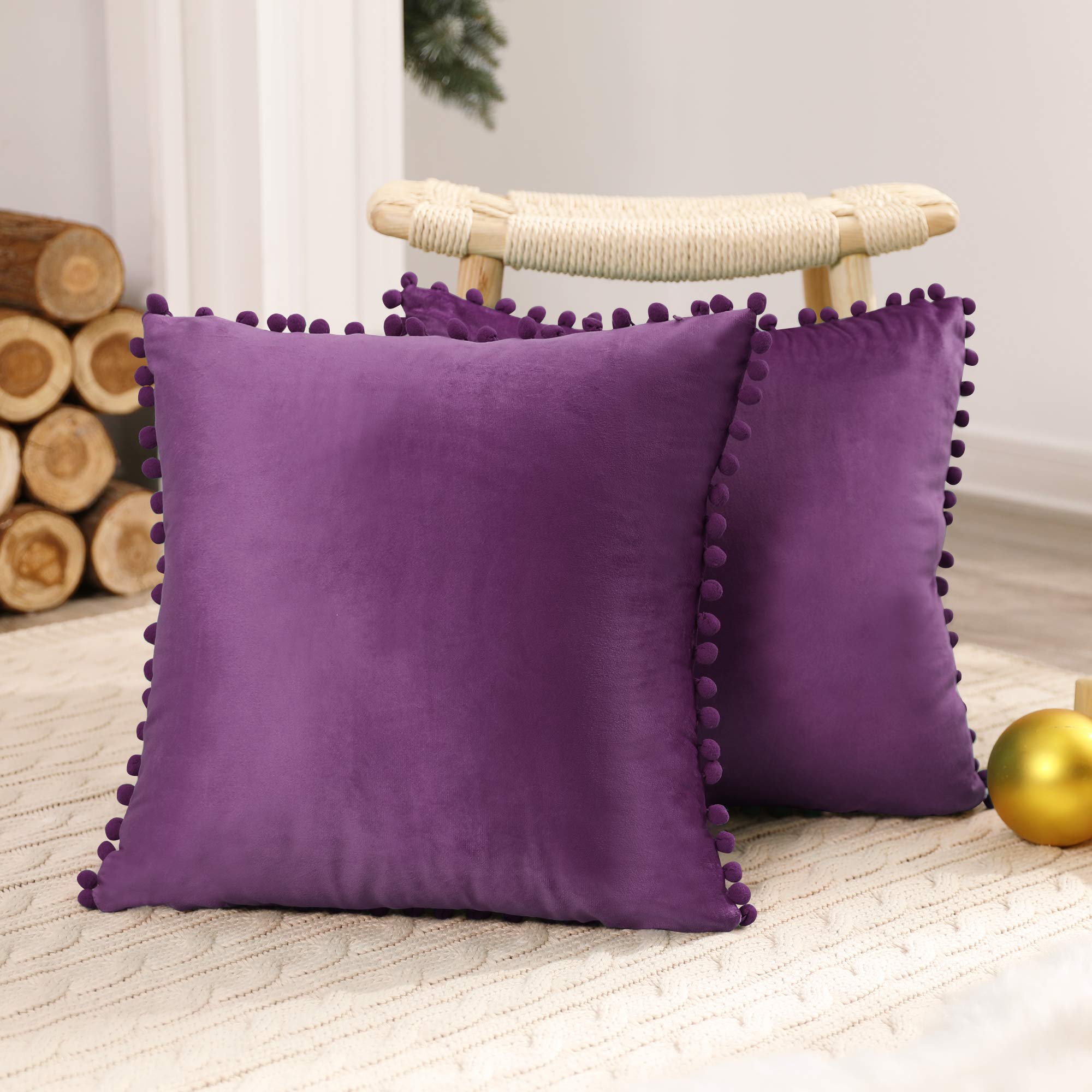 Deconovo Set of 2 Decorative Velvet Cushion Covers 45 x 45 cm Dark Purple