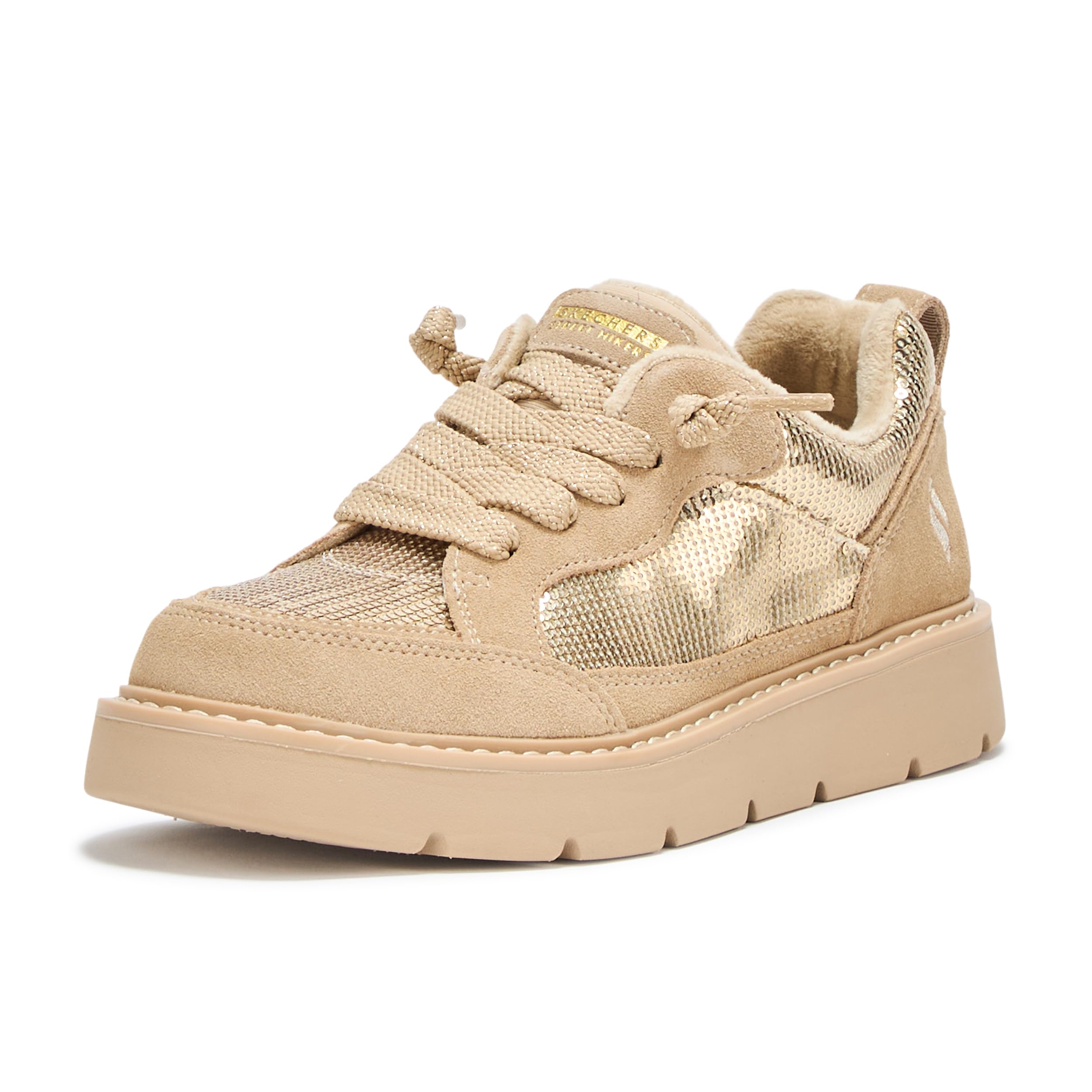 Skechers Women’s Keepsakes Cozy – Street Hiker Glam, Classic lace up with Sequins, Gold, 5.5M