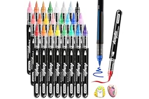 SYNCFUN 24 PCS Acrylic Paint Markers, Brush Tip Markers, Waterproof Paint Coloring Pens for Drawing, Art Supplies & Kids DIY 