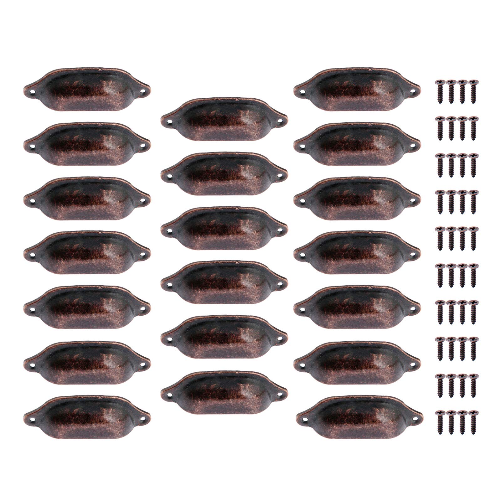 Yetaha Shell Cup Handles, 20PCS Door Drawer Cabinet Handles, 98 * 35mm Antique Cupboard Office Furniture Bedroom Dresser Handle With Screws, Red Copper