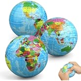 Mini 3.7" Foam Earth Ball Soft Squishy Toys , Globe World Map Planet Balls for Kids, Educational Geography, Sensory Fidget Desk Toy for Solar Systerm,Learning, Classroom Prize Gift (3PCS )