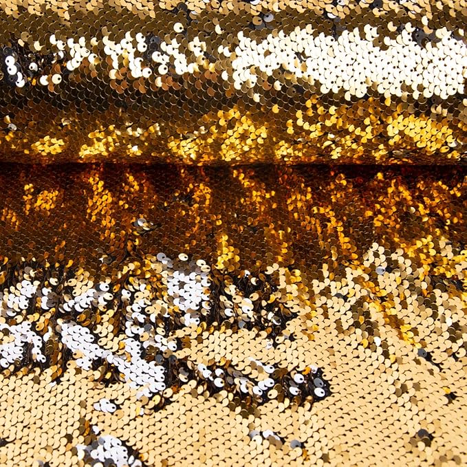 SCHÖNER LEBEN. Paillettenstoff Streichpailletten-Stoff Farbwechsel-Stoff Gold Silber schimmernd 1,43m Breite